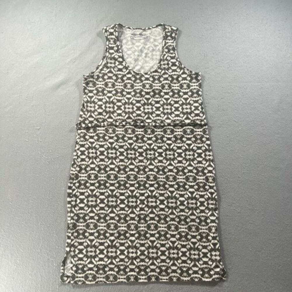 Eddie Bauer Dress Womens Size M Green White‎ Midi Sleeveless Tie Waist Geo Print